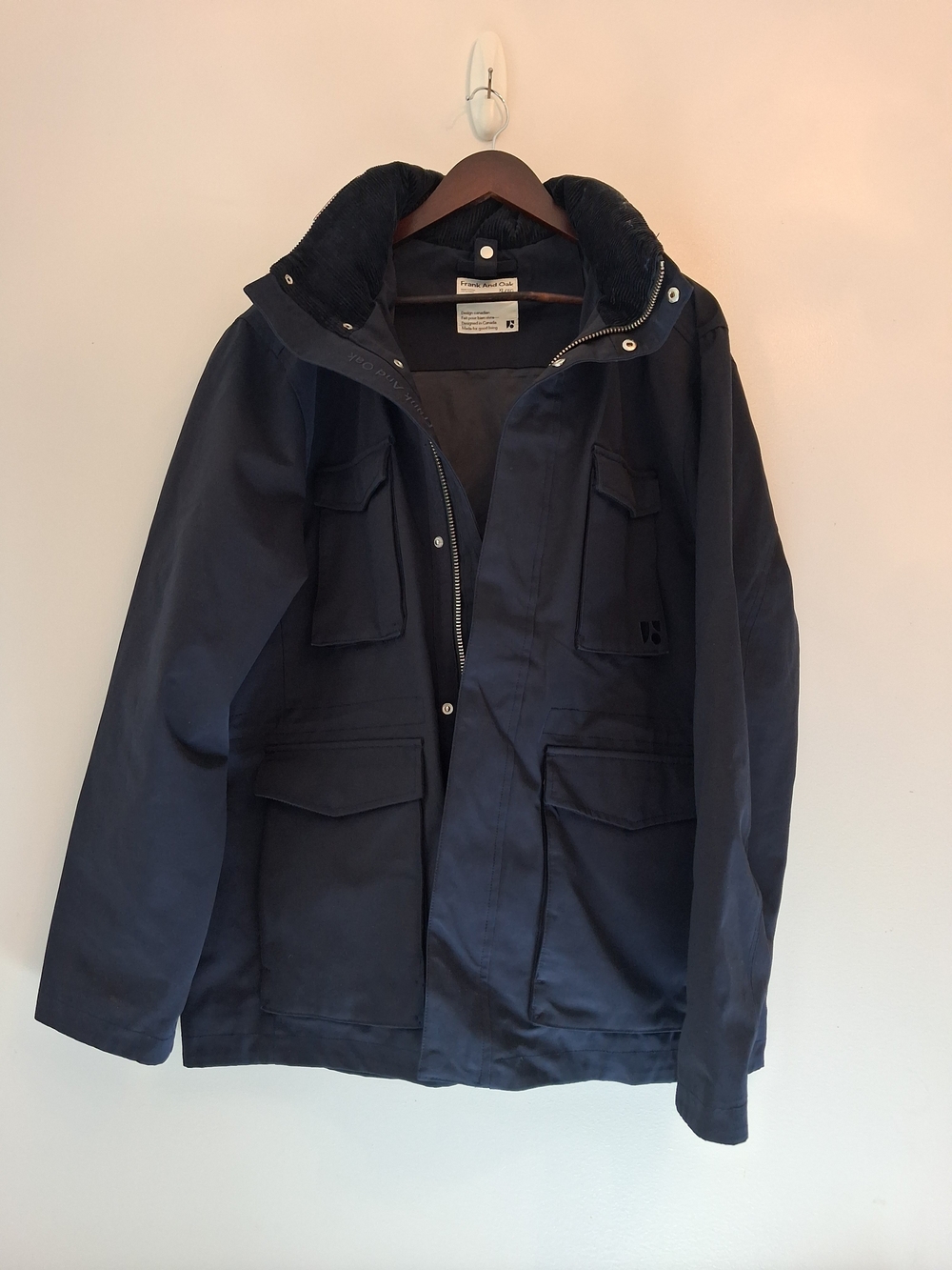 Frank & Oak Navy Heavy Lined Field Jacket with Hood
